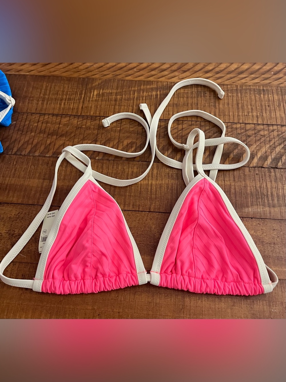 NWT Aerie Wide Rib String Triangle Bikini Top in Pink Coral - Sz L